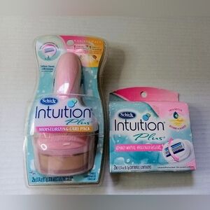 Schick Intuition Plus Sensitive Care Razor Handle 2 Cartridges & Refill Box Of 3